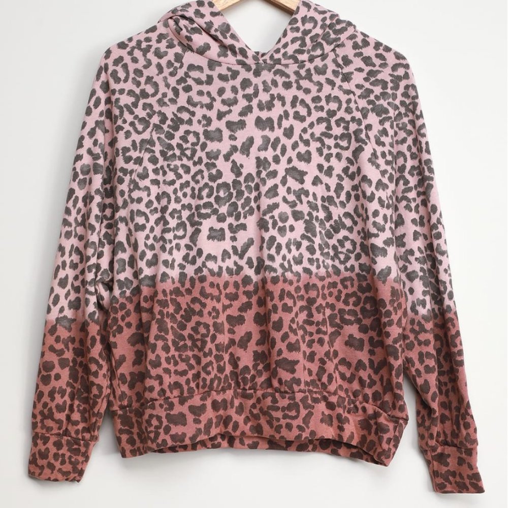 NWT Lulus Record Breaker Blush Leopard Print Ombre Hoodie
